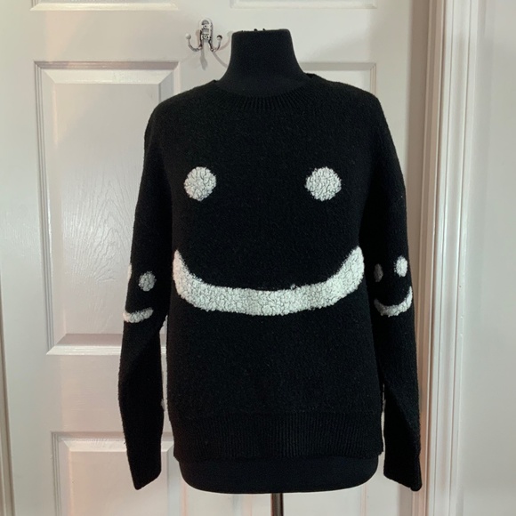 Smile Long Sleeve Smiley Face Black Sweater Size S/M - Picture 9 of 9